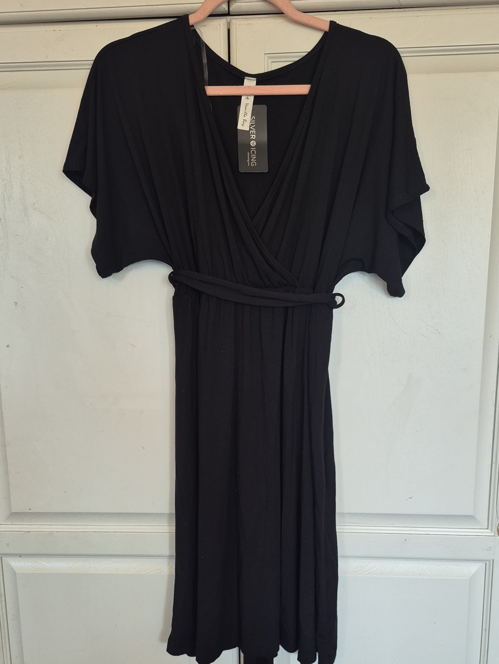Vanilla Bay Black Wrap-Style Midi Dress NWT